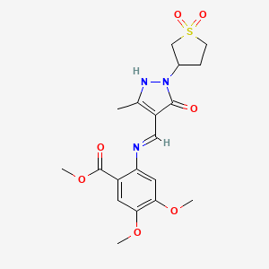 molecular formula C19H23N3O7S B12190157 methyl 2-({(E)-[1-(1,1-dioxidotetrahydrothiophen-3-yl)-3-methyl-5-oxo-1,5-dihydro-4H-pyrazol-4-ylidene]methyl}amino)-4,5-dimethoxybenzoate 