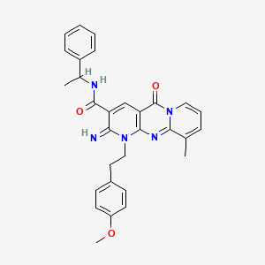 molecular formula C30H29N5O3 B12190187 6-imino-7-[2-(4-methoxyphenyl)ethyl]-11-methyl-2-oxo-N-(1-phenylethyl)-1,7,9-triazatricyclo[8.4.0.03,8]tetradeca-3(8),4,9,11,13-pentaene-5-carboxamide 