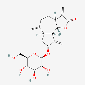 molecular formula C21H28O8 B1219023 (3aS)-3a,4,5,6,6abeta,7,8,9,9abeta,9balpha-Decahydro-8alpha-(beta-D-glucopyranosyloxy)-3,6,9-tris(methylene)azuleno[4,5-b]furan-2(3H)-one CAS No. 57576-33-7