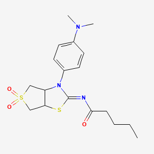 molecular formula C18H25N3O3S2 B12190292 N-[(2Z)-3-[4-(dimethylamino)phenyl]-5,5-dioxidotetrahydrothieno[3,4-d][1,3]thiazol-2(3H)-ylidene]pentanamide 