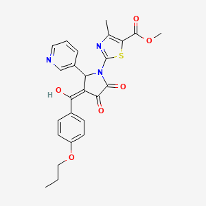 molecular formula C25H23N3O6S B12190307 methyl 2-[(3E)-3-[hydroxy(4-propoxyphenyl)methylidene]-4,5-dioxo-2-(pyridin-3-yl)pyrrolidin-1-yl]-4-methyl-1,3-thiazole-5-carboxylate 