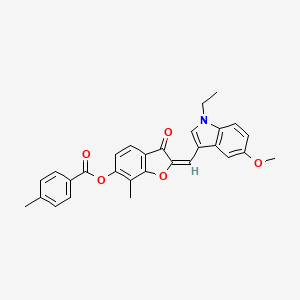 molecular formula C29H25NO5 B12190338 (2E)-2-[(1-ethyl-5-methoxy-1H-indol-3-yl)methylidene]-7-methyl-3-oxo-2,3-dihydro-1-benzofuran-6-yl 4-methylbenzoate 
