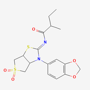 molecular formula C17H20N2O5S2 B12190399 N-[(2E)-3-(1,3-benzodioxol-5-yl)-5,5-dioxidotetrahydrothieno[3,4-d][1,3]thiazol-2(3H)-ylidene]-2-methylbutanamide 