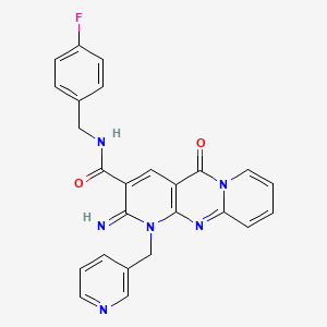 molecular formula C25H19FN6O2 B12190405 N-[(4-fluorophenyl)methyl]-6-imino-2-oxo-7-(pyridin-3-ylmethyl)-1,7,9-triazatricyclo[8.4.0.03,8]tetradeca-3(8),4,9,11,13-pentaene-5-carboxamide 