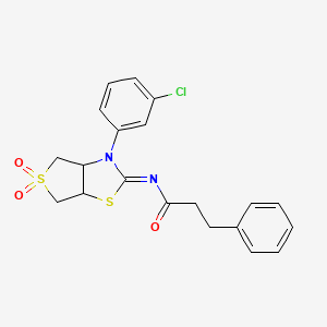 molecular formula C20H19ClN2O3S2 B12190460 N-[(2E)-3-(3-chlorophenyl)-5,5-dioxidotetrahydrothieno[3,4-d][1,3]thiazol-2(3H)-ylidene]-3-phenylpropanamide 