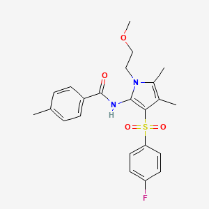 molecular formula C23H25FN2O4S B12190568 N-{3-[(4-fluorophenyl)sulfonyl]-1-(2-methoxyethyl)-4,5-dimethyl-1H-pyrrol-2-yl}-4-methylbenzamide 