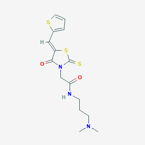 molecular formula C15H19N3O2S3 B12190598 N-[3-(dimethylamino)propyl]-2-[(5Z)-4-oxo-5-(thiophen-2-ylmethylidene)-2-thioxo-1,3-thiazolidin-3-yl]acetamide 