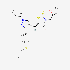 molecular formula C28H25N3O2S3 B12190611 (5Z)-5-({3-[4-(butylsulfanyl)phenyl]-1-phenyl-1H-pyrazol-4-yl}methylidene)-3-(furan-2-ylmethyl)-2-thioxo-1,3-thiazolidin-4-one 