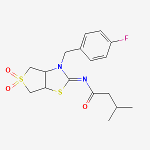 molecular formula C17H21FN2O3S2 B12190677 N-[(2E)-3-(4-fluorobenzyl)-5,5-dioxidotetrahydrothieno[3,4-d][1,3]thiazol-2(3H)-ylidene]-3-methylbutanamide 