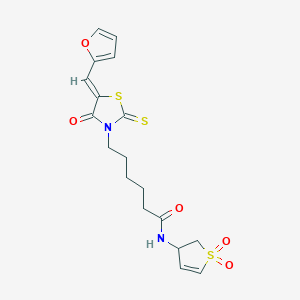 molecular formula C18H20N2O5S3 B12190714 N-(1,1-dioxido-2,3-dihydrothiophen-3-yl)-6-[(5Z)-5-(furan-2-ylmethylidene)-4-oxo-2-thioxo-1,3-thiazolidin-3-yl]hexanamide 