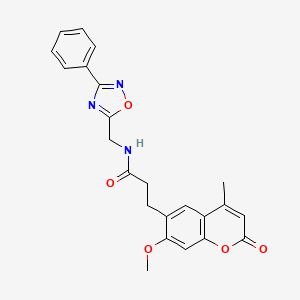 molecular formula C23H21N3O5 B12190768 3-(7-methoxy-4-methyl-2-oxo-2H-chromen-6-yl)-N-((3-phenyl-1,2,4-oxadiazol-5-yl)methyl)propanamide 