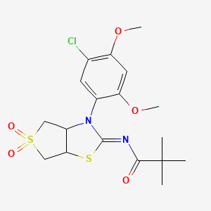 molecular formula C18H23ClN2O5S2 B12190805 N-[(2Z)-3-(5-chloro-2,4-dimethoxyphenyl)-5,5-dioxidotetrahydrothieno[3,4-d][1,3]thiazol-2(3H)-ylidene]-2,2-dimethylpropanamide 