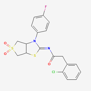 molecular formula C19H16ClFN2O3S2 B12190902 2-(2-chlorophenyl)-N-[(2E)-3-(4-fluorophenyl)-5,5-dioxidotetrahydrothieno[3,4-d][1,3]thiazol-2(3H)-ylidene]acetamide 