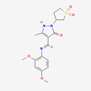 molecular formula C17H21N3O5S B12190905 (4E)-4-{[(2,4-dimethoxyphenyl)amino]methylidene}-2-(1,1-dioxidotetrahydrothiophen-3-yl)-5-methyl-2,4-dihydro-3H-pyrazol-3-one 
