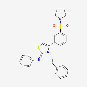 molecular formula C27H27N3O2S2 B12190921 N-[(2Z)-3-(2-phenylethyl)-4-[3-(pyrrolidin-1-ylsulfonyl)phenyl]-1,3-thiazol-2(3H)-ylidene]aniline 