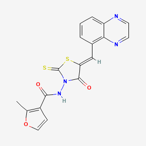 molecular formula C18H12N4O3S2 B12190979 2-methyl-N-[(5Z)-4-oxo-5-(quinoxalin-5-ylmethylidene)-2-thioxo-1,3-thiazolidin-3-yl]furan-3-carboxamide 