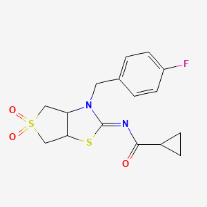 molecular formula C16H17FN2O3S2 B12191036 N-[(2Z)-3-(4-fluorobenzyl)-5,5-dioxidotetrahydrothieno[3,4-d][1,3]thiazol-2(3H)-ylidene]cyclopropanecarboxamide 