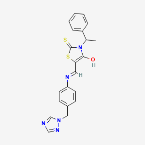 molecular formula C21H19N5OS2 B12191043 (5E)-3-(1-phenylethyl)-2-thioxo-5-({[4-(1H-1,2,4-triazol-1-ylmethyl)phenyl]amino}methylidene)-1,3-thiazolidin-4-one 