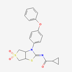 molecular formula C21H20N2O4S2 B12191069 N-[(2Z)-5,5-dioxido-3-(4-phenoxyphenyl)tetrahydrothieno[3,4-d][1,3]thiazol-2(3H)-ylidene]cyclopropanecarboxamide 