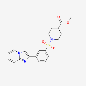 molecular formula C22H25N3O4S B12191085 Ethyl 1-{[3-(8-methylimidazo[1,2-a]pyridin-2-yl)phenyl]sulfonyl}-4-piperidinecarboxylate 