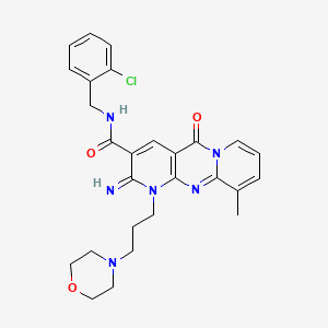 molecular formula C27H29ClN6O3 B12191106 N-[(2-chlorophenyl)methyl]-6-imino-11-methyl-7-(3-morpholin-4-ylpropyl)-2-oxo-1,7,9-triazatricyclo[8.4.0.03,8]tetradeca-3(8),4,9,11,13-pentaene-5-carboxamide 