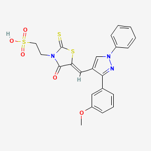 molecular formula C22H19N3O5S3 B12191162 2-[(5Z)-5-{[3-(3-methoxyphenyl)-1-phenyl-1H-pyrazol-4-yl]methylidene}-4-oxo-2-thioxo-1,3-thiazolidin-3-yl]ethanesulfonic acid 