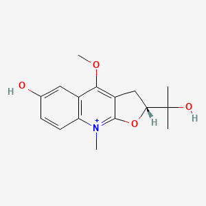 molecular formula C16H20NO4+ B1219124 Furo(2,3-b)quinolinium, 2,3-dihydro-6-hydroxy-2-(1-hydroxy-1-methylethyl)-4-methoxy-9-methyl-, (R)- CAS No. 6883-22-3