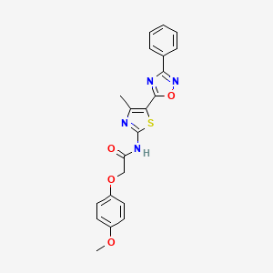 molecular formula C21H18N4O4S B12191492 2-(4-methoxyphenoxy)-N-[(2E)-4-methyl-5-(3-phenyl-1,2,4-oxadiazol-5-yl)-1,3-thiazol-2(3H)-ylidene]acetamide 