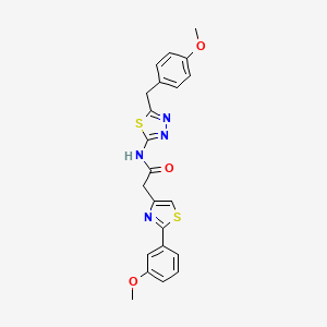 molecular formula C22H20N4O3S2 B12191535 N-[(2E)-5-(4-methoxybenzyl)-1,3,4-thiadiazol-2(3H)-ylidene]-2-[2-(3-methoxyphenyl)-1,3-thiazol-4-yl]acetamide 
