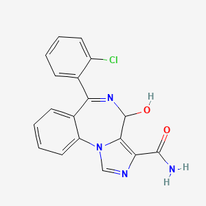 molecular formula C18H13ClN4O2 B1219167 6-(2-Chlorophenyl)-4-hydroxy-4H-imidazo(1,5-a)(1,4)benzodiazepine-3-carboxamide CAS No. 98602-08-5
