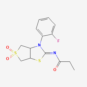 molecular formula C14H15FN2O3S2 B12191698 N-[(2Z)-3-(2-fluorophenyl)-5,5-dioxidotetrahydrothieno[3,4-d][1,3]thiazol-2(3H)-ylidene]propanamide 