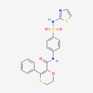 molecular formula C20H17N3O4S3 B12191767 3-phenyl-N-[4-(1,3-thiazol-2-ylsulfamoyl)phenyl]-5,6-dihydro-1,4-oxathiine-2-carboxamide 