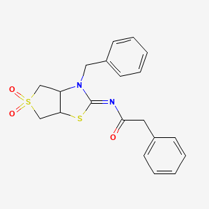 molecular formula C20H20N2O3S2 B12191775 N-[(2Z)-3-benzyl-5,5-dioxidotetrahydrothieno[3,4-d][1,3]thiazol-2(3H)-ylidene]-2-phenylacetamide 