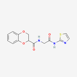 molecular formula C14H13N3O4S B12191802 N-[2-oxo-2-(1,3-thiazol-2-ylamino)ethyl]-2,3-dihydro-1,4-benzodioxine-2-carboxamide 