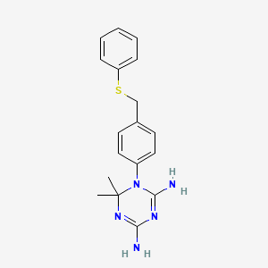 molecular formula C18H21N5S B1219187 4,6-Diamino-1,2-dihydro-2,2-dimethyl-1-(4-phenylthiomethylphenyl)-1,3,5-triazine CAS No. 87739-93-3