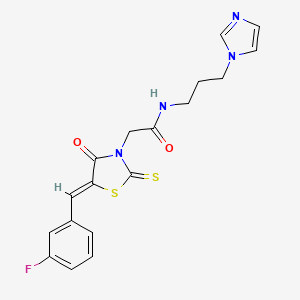molecular formula C18H17FN4O2S2 B12191951 2-[(5Z)-5-(3-fluorobenzylidene)-4-oxo-2-thioxo-1,3-thiazolidin-3-yl]-N-[3-(1H-imidazol-1-yl)propyl]acetamide 