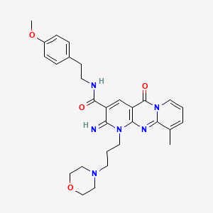 molecular formula C29H34N6O4 B12191955 6-imino-N-[2-(4-methoxyphenyl)ethyl]-11-methyl-7-(3-morpholin-4-ylpropyl)-2-oxo-1,7,9-triazatricyclo[8.4.0.03,8]tetradeca-3(8),4,9,11,13-pentaene-5-carboxamide 