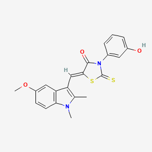 molecular formula C21H18N2O3S2 B12191995 (5Z)-3-(3-hydroxyphenyl)-5-[(5-methoxy-1,2-dimethyl-1H-indol-3-yl)methylidene]-2-thioxo-1,3-thiazolidin-4-one 