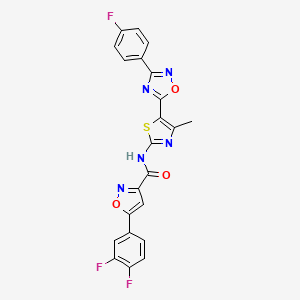 molecular formula C22H12F3N5O3S B12192030 5-(3,4-difluorophenyl)-N-[(2Z)-5-[3-(4-fluorophenyl)-1,2,4-oxadiazol-5-yl]-4-methyl-1,3-thiazol-2(3H)-ylidene]-1,2-oxazole-3-carboxamide 