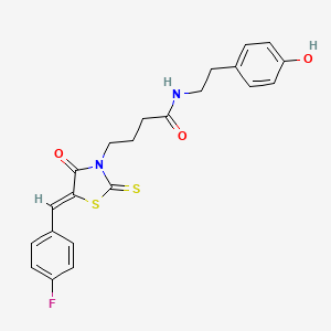 molecular formula C22H21FN2O3S2 B12192075 4-[(5Z)-5-(4-fluorobenzylidene)-4-oxo-2-thioxo-1,3-thiazolidin-3-yl]-N-[2-(4-hydroxyphenyl)ethyl]butanamide 