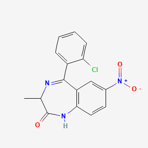 molecular formula C16H12ClN3O3 B1219209 5-(2-Chlorophenyl)-3-methyl-7-nitro-1,3-dihydro-1,4-benzodiazepin-2-one CAS No. 67027-56-9