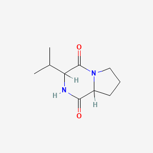 molecular formula C10H16N2O2 B1219212 Pyrrolo(1,2-a)pyrazine-1,4-dione, hexahydro-3-(1-methylethyl)- CAS No. 5654-87-5