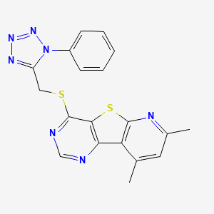 molecular formula C19H15N7S2 B12192121 11,13-dimethyl-6-[(1-phenyltetrazol-5-yl)methylsulfanyl]-8-thia-3,5,10-triazatricyclo[7.4.0.02,7]trideca-1(9),2(7),3,5,10,12-hexaene 