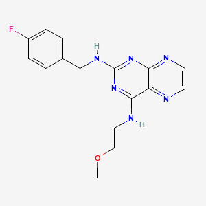 molecular formula C16H17FN6O B12192194 [(4-Fluorophenyl)methyl]{4-[(2-methoxyethyl)amino]pteridin-2-yl}amine 