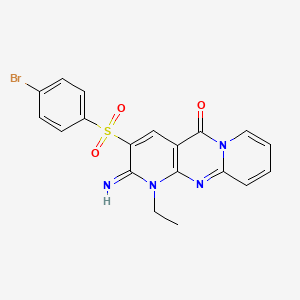 molecular formula C19H15BrN4O3S B12192195 5-(4-bromophenyl)sulfonyl-7-ethyl-6-imino-1,7,9-triazatricyclo[8.4.0.03,8]tetradeca-3(8),4,9,11,13-pentaen-2-one 