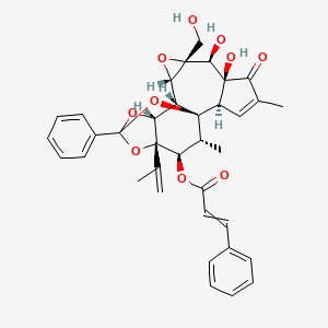 molecular formula C36H36O10 B1219220 [(1S,2R,6S,7S,8R,10S,11S,12R,16S,17R,18R)-6,7-dihydroxy-8-(hydroxymethyl)-4,18-dimethyl-5-oxo-14-phenyl-16-prop-1-en-2-yl-9,13,15,19-tetraoxahexacyclo[12.4.1.01,11.02,6.08,10.012,16]nonadec-3-en-17-yl] 3-phenylprop-2-enoate 