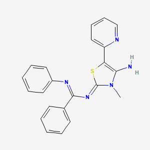 molecular formula C22H19N5S B12192277 N-[4-amino-3-methyl-5-(pyridin-2-yl)-2,3-dihydro-1,3-thiazol-2-ylidene]-N'-phenylbenzenecarboximidamide 