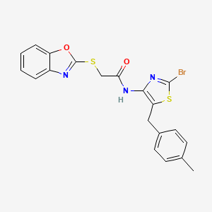 molecular formula C20H16BrN3O2S2 B12192324 2-(1,3-benzoxazol-2-ylsulfanyl)-N-[2-bromo-5-(4-methylbenzyl)-1,3-thiazol-4-yl]acetamide 