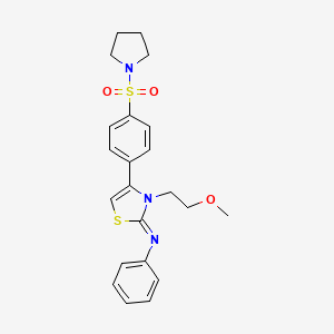 molecular formula C22H25N3O3S2 B12192326 3-(2-methoxyethyl)-N-phenyl-4-(4-pyrrolidin-1-ylsulfonylphenyl)-1,3-thiazol-2-imine CAS No. 7026-99-5