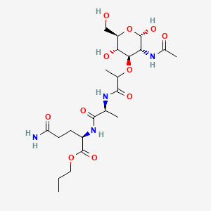 molecular formula C22H38N4O11 B1219246 2-(2-Acetamido-2-deoxyglucose-3-O-yl)hexanoyl-alanyl-isoglutamine CAS No. 79795-28-1